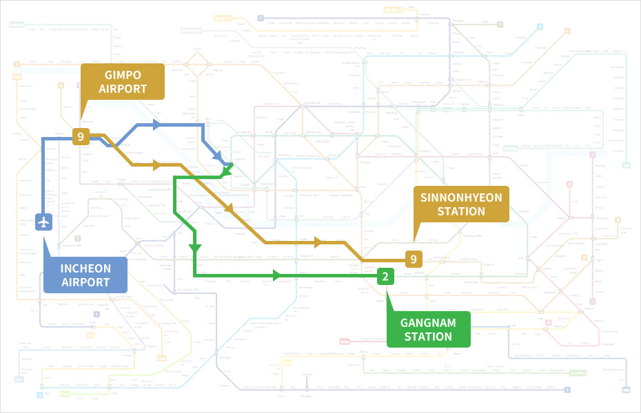 แผนที่เส้นทางรถไฟใต้ดินโซล